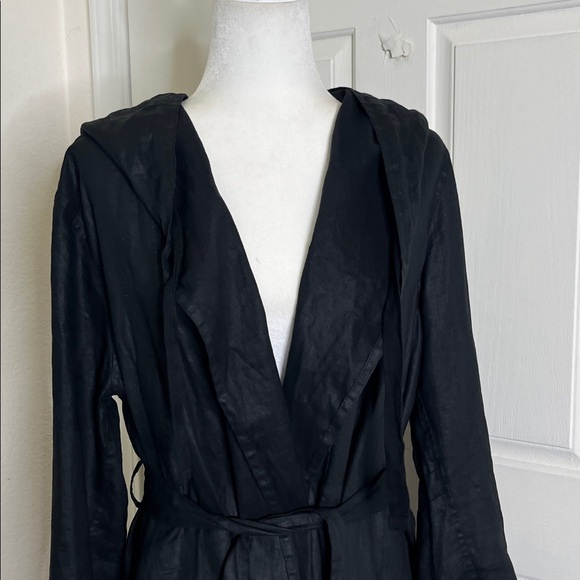 Eileen Fisher Women's Organic Linen Trench Coat Black L Lagenlook Quiet Luxury - Picture 10 of 16